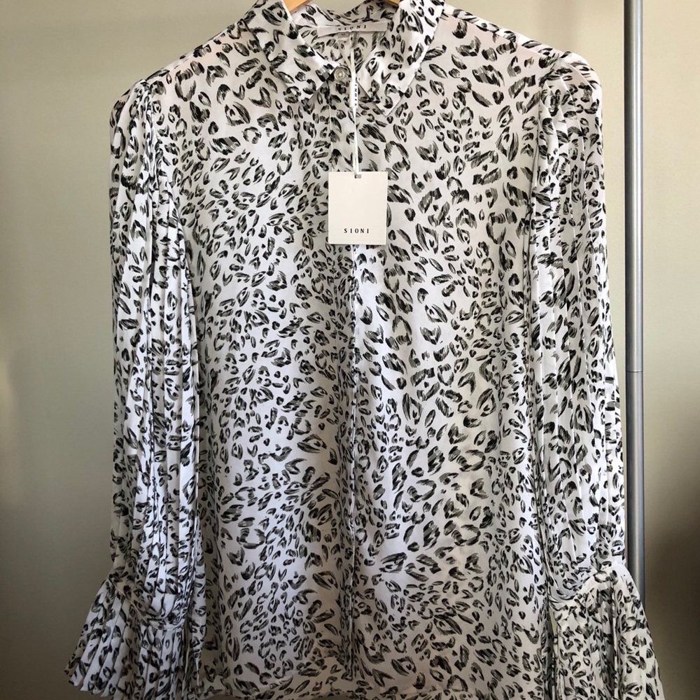 SIONI leopard balloon sleeves button down shirt